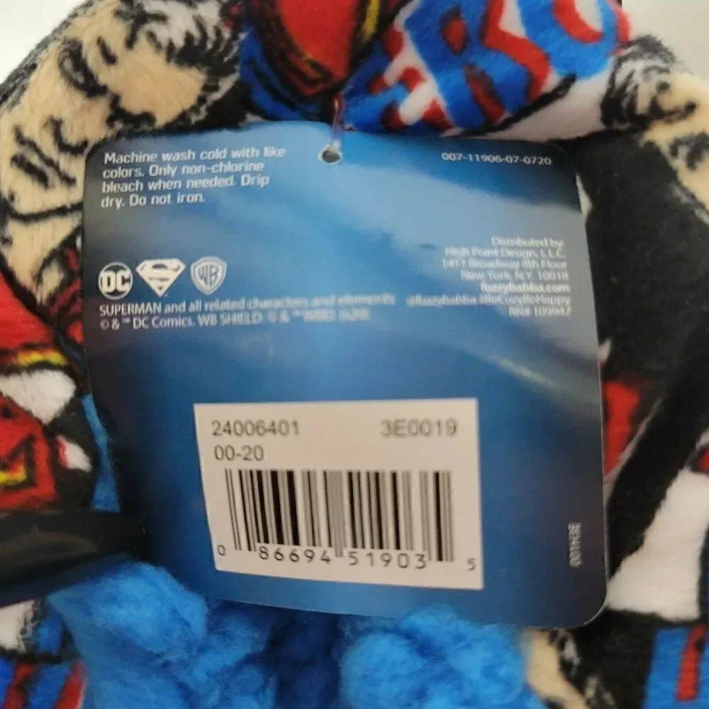 Superman Slipper Socks Child‎ M/L Shoe Sz 13-4 Hero Superhero Fuzzy Babba NWT